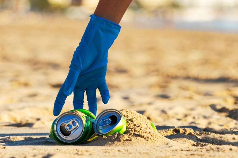 Picking Up Trash at a Beach